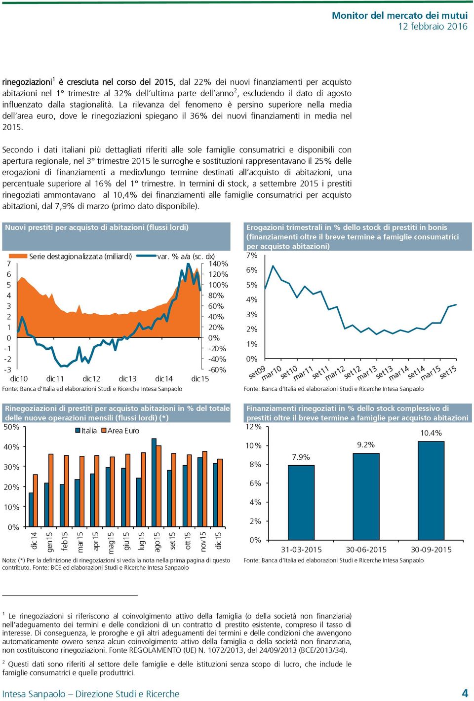 Secondo i dati italiani più dettagliati riferiti alle sole famiglie consumatrici e disponibili con apertura regionale, nel 3 trimestre 215 le surroghe e sostituzioni rappresentavano il 25% delle