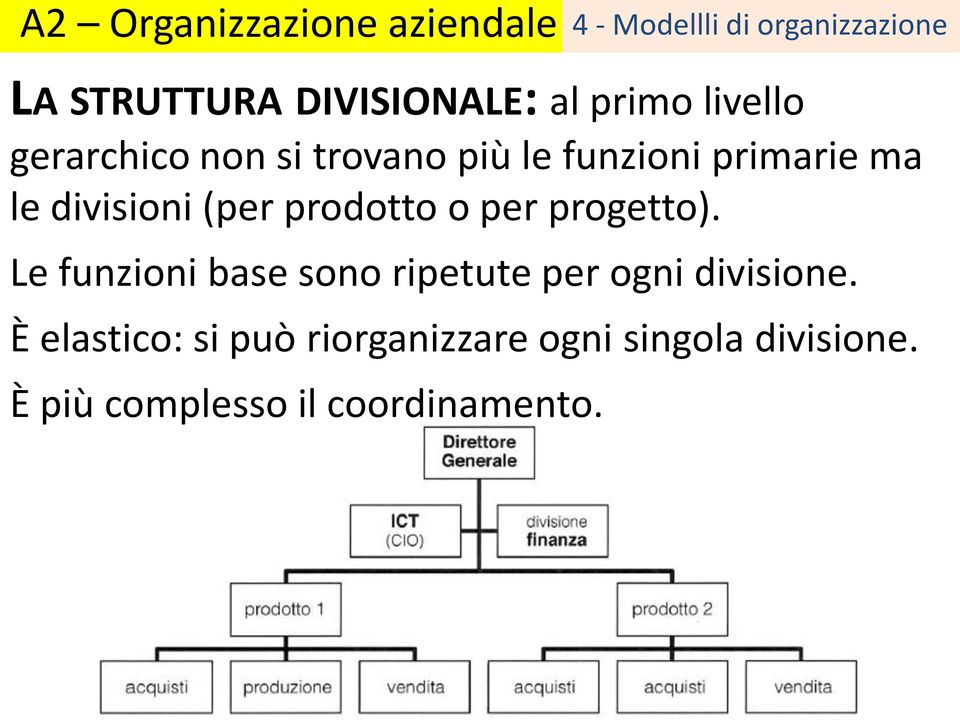 prodotto o per progetto). Le funzioni base sono ripetute per ogni divisione.