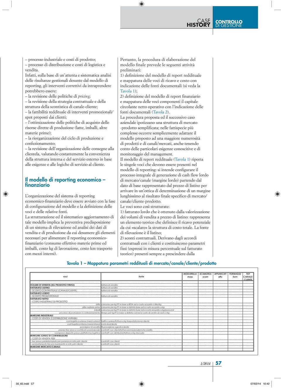 politiche di pricing; la revisione della strategia contrattuale e della struttura della scontistica di canale-cliente; la fattibilità reddituale di interventi promozionali/ spot proposti dai clienti;