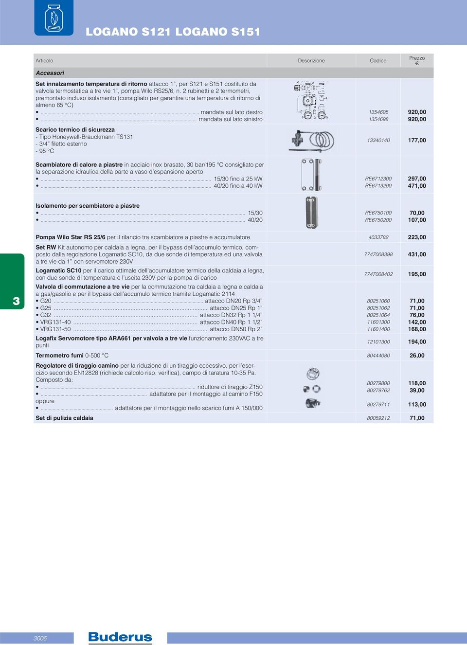 .. mandata sul lato sinistro Scarico termico di sicurezza - Tipo Honeywell-Brauckmann TS11 - /4 filetto esterno - 95 C 154695 154698 140140 920,00 920,00 177,00 Scambiatore di calore a piastre in