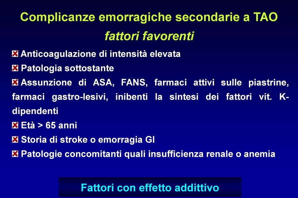 dipendenti Età > 65 anni gastro-lesivi, inibenti Storia di stroke o emorragia GI la sintesi dei