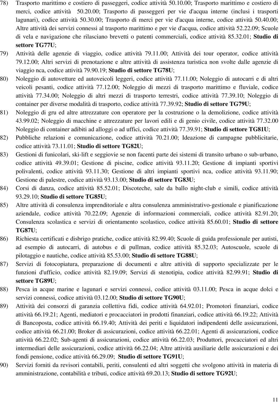 00; Altre attività dei servizi connessi al trasporto marittimo e per vie d'acqua, codice attività 52.22.