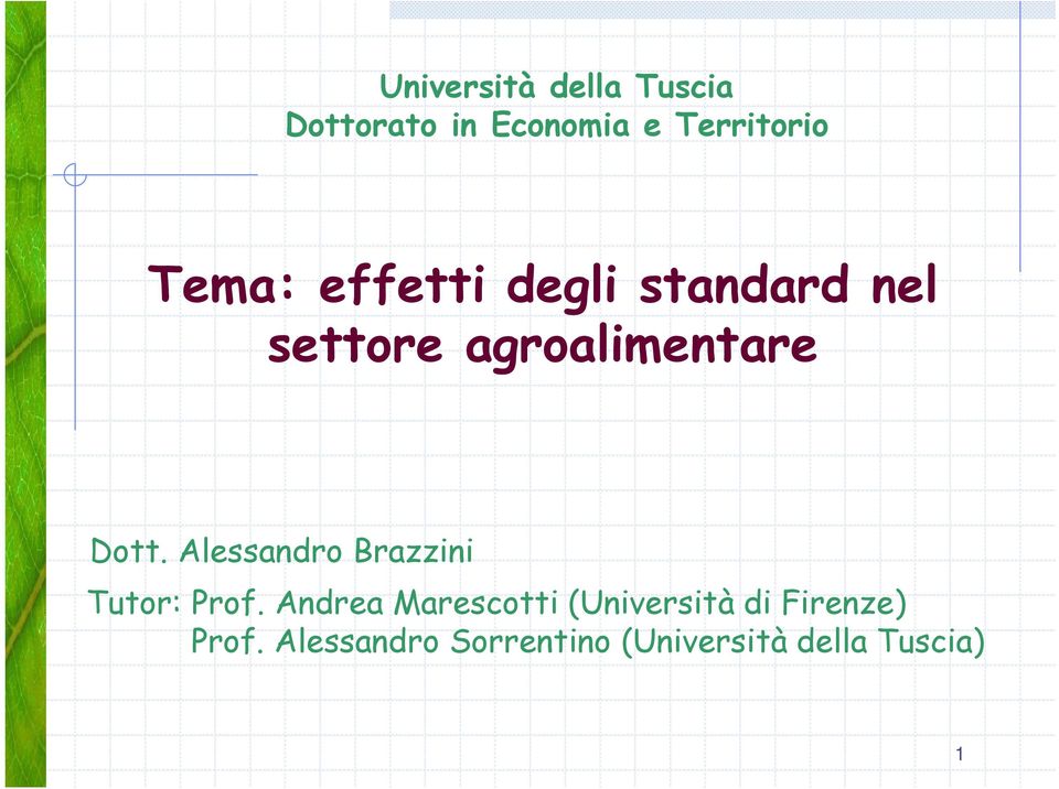 Alessandro Brazzini Tutor: Prof.