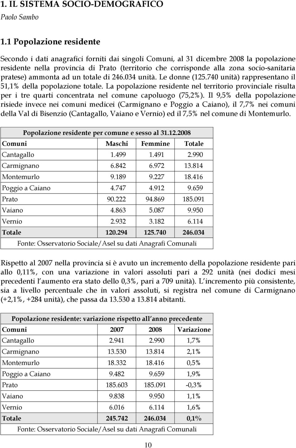 socio-sanitaria pratese) ammonta ad un totale di 246.034 unità. Le donne (125.740 unità) rappresentano il 51,1% della popolazione totale.