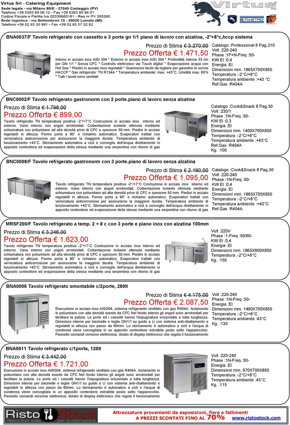 * Piedini in acciaio inox regolabili * Guarnizioni facile da togliere per garantire le norme HACCP * Gas refrigerate: TN R134A * Temperatura ambiente: max. +43 C, Umidità max.