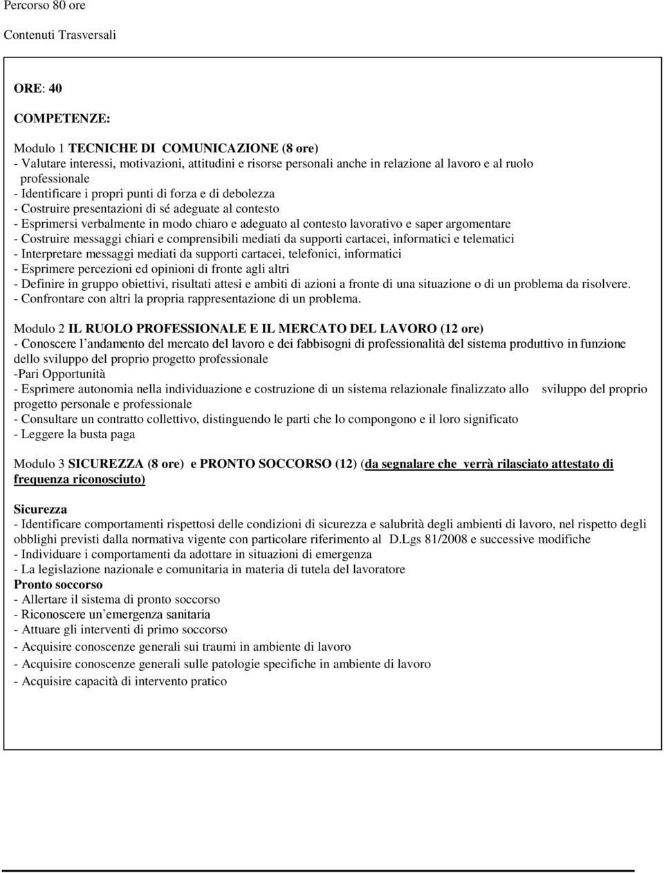 saper argomentare - Costruire messaggi chiari e comprensibili mediati da supporti cartacei, informatici e telematici - Interpretare messaggi mediati da supporti cartacei, telefonici, informatici -