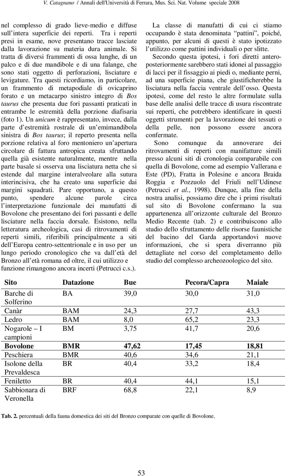 Tra questi ricordiamo, in particolare, un frammento di metapodiale di ovicaprino forato e un metacarpo sinistro integro di Bos taurus che presenta due fori passanti praticati in entrambe le estremità