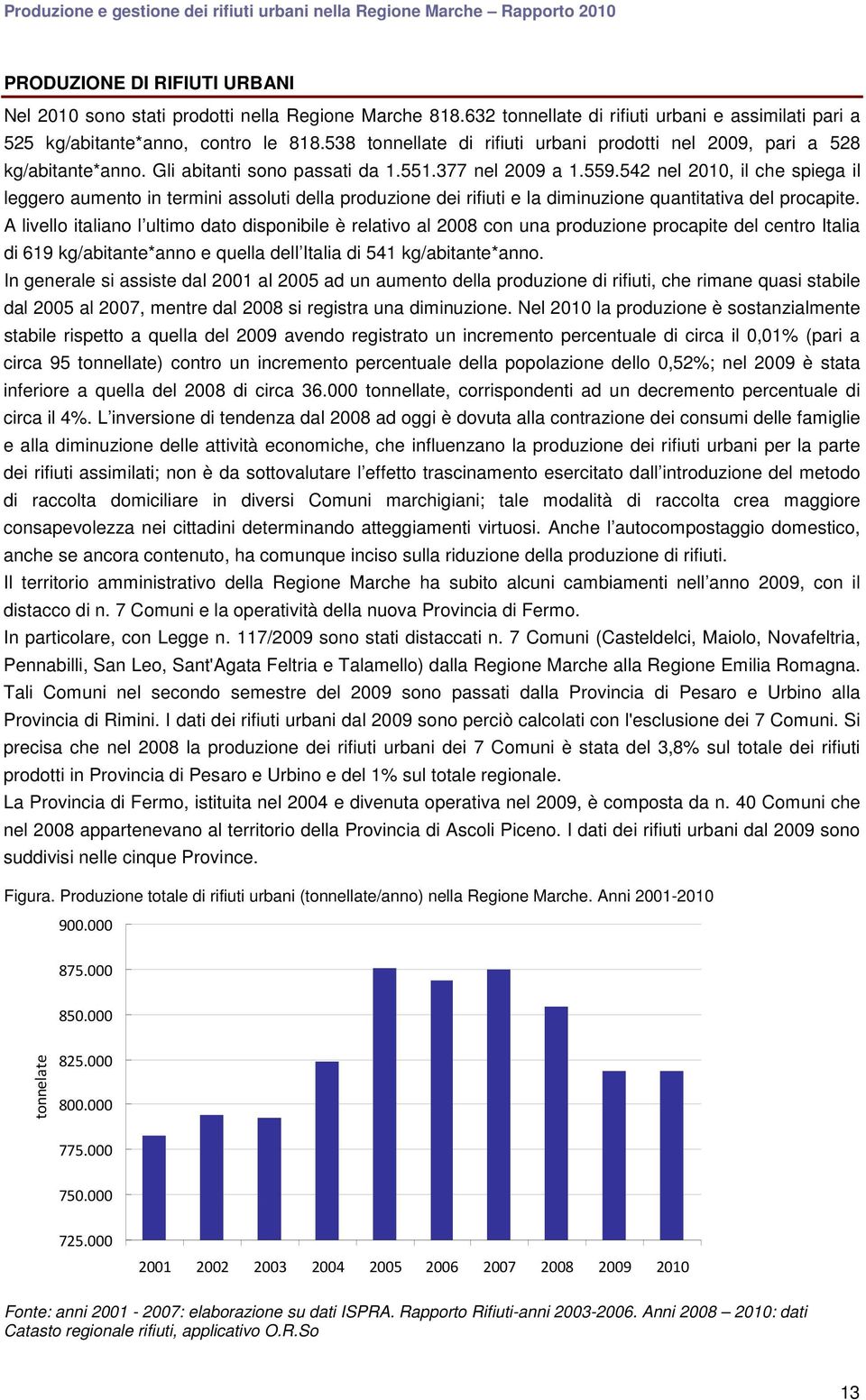 542 nel, il che spiega il leggero aumento in termini assoluti della produzione dei rifiuti e la diminuzione quantitativa del procapite.