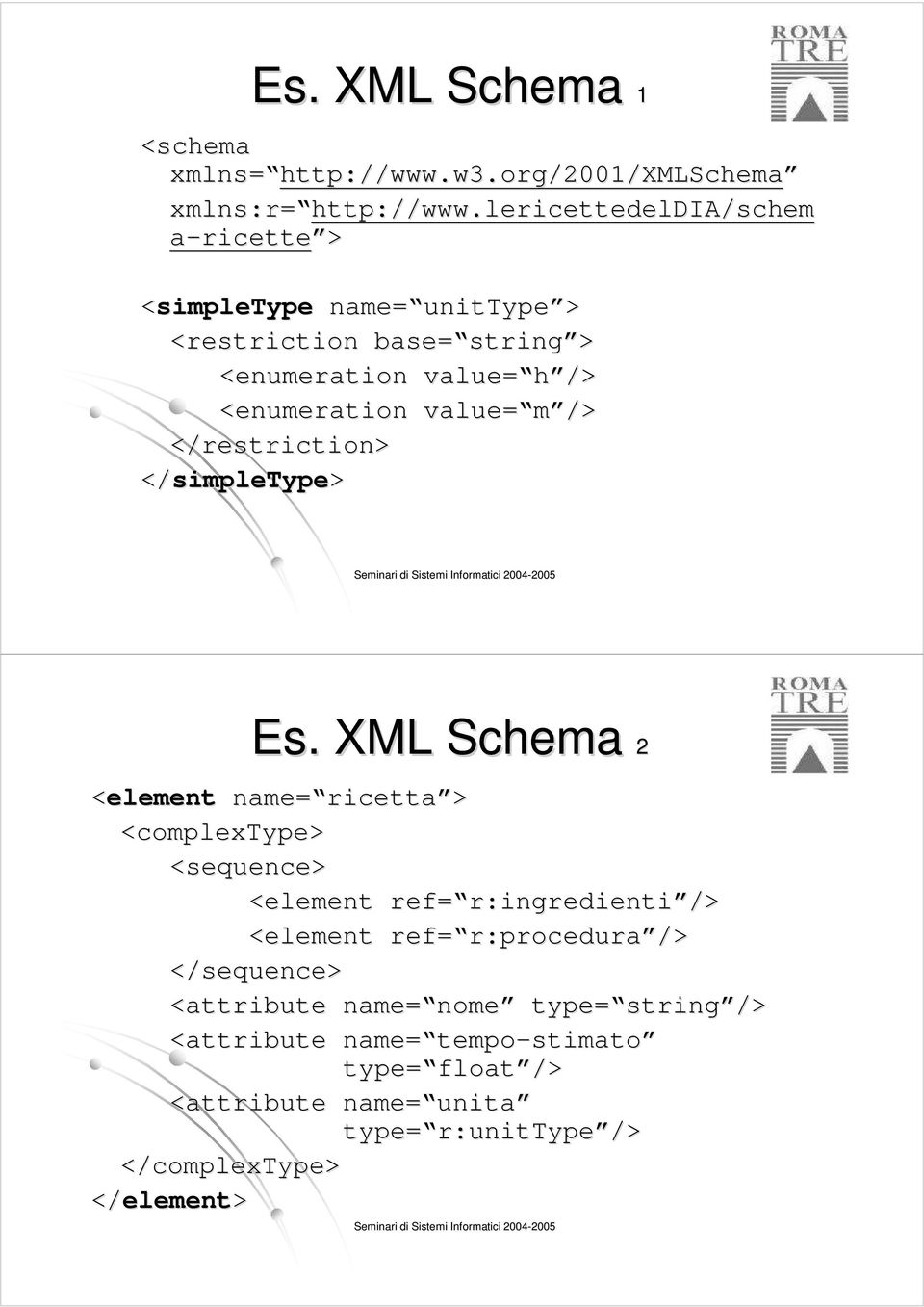 </simpletype simpletype> Seminari di Sistemi Informatici 2004- Es.