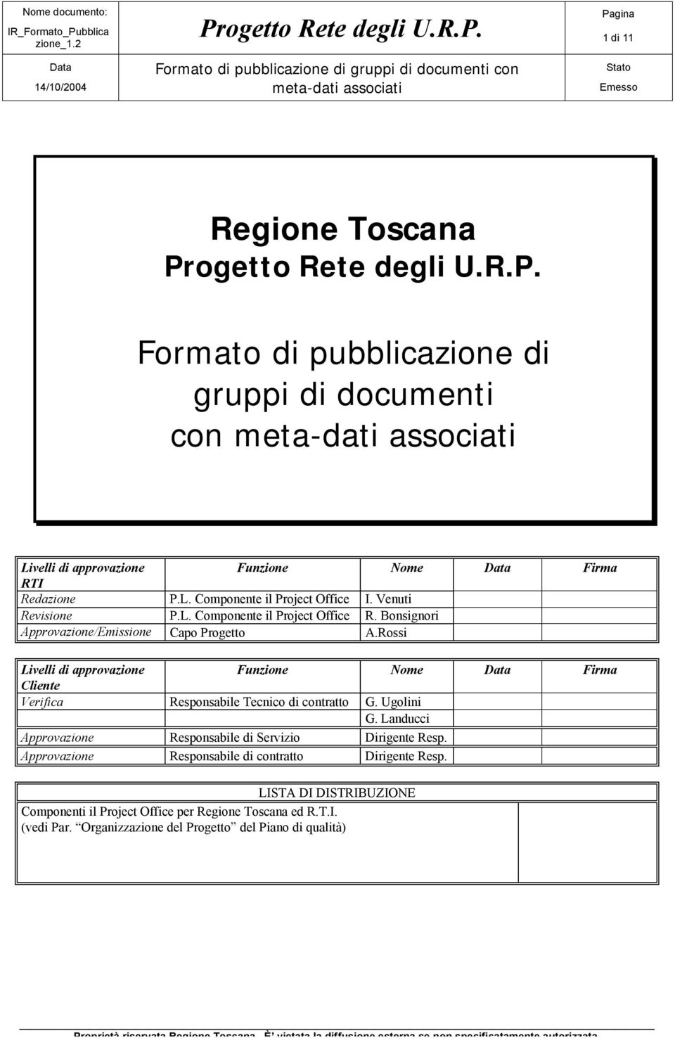 Rossi Livelli di approvazione Funzione Nome Firma Cliente Verifica Responsabile Tecnico di contratto G. Ugolini G.