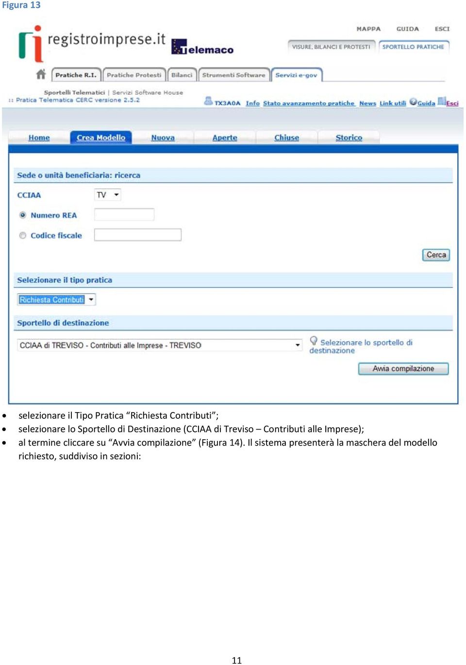 alle Imprese); al termine cliccare su Avvia compilazione (Figura 14).