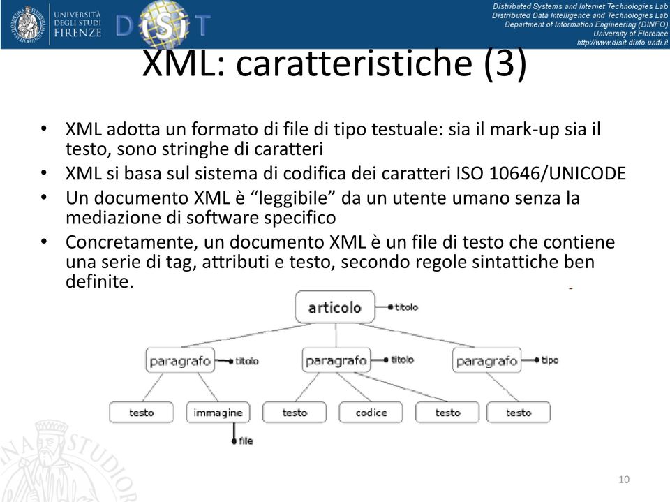 è leggibile da un utente umano senza la mediazione di software specifico Concretamente, un documento XML è