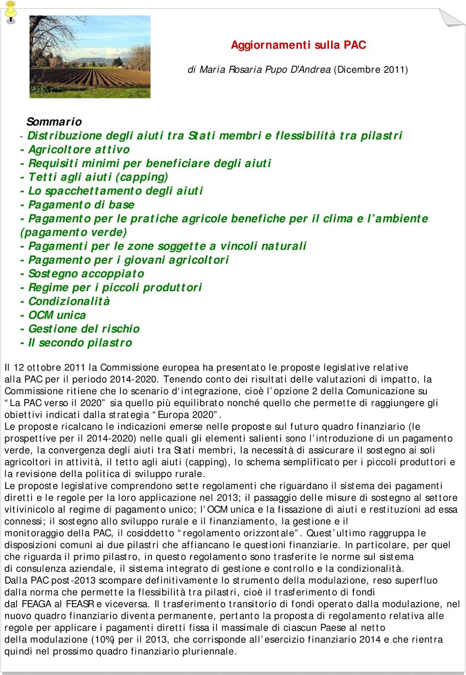 Pagamenti per le zone soggette a vincoli naturali - Pagamento per i giovani agricoltori - Sostegno accoppiato - Regime per i piccoli produttori - Condizionalità - OCM unica - Gestione del rischio -