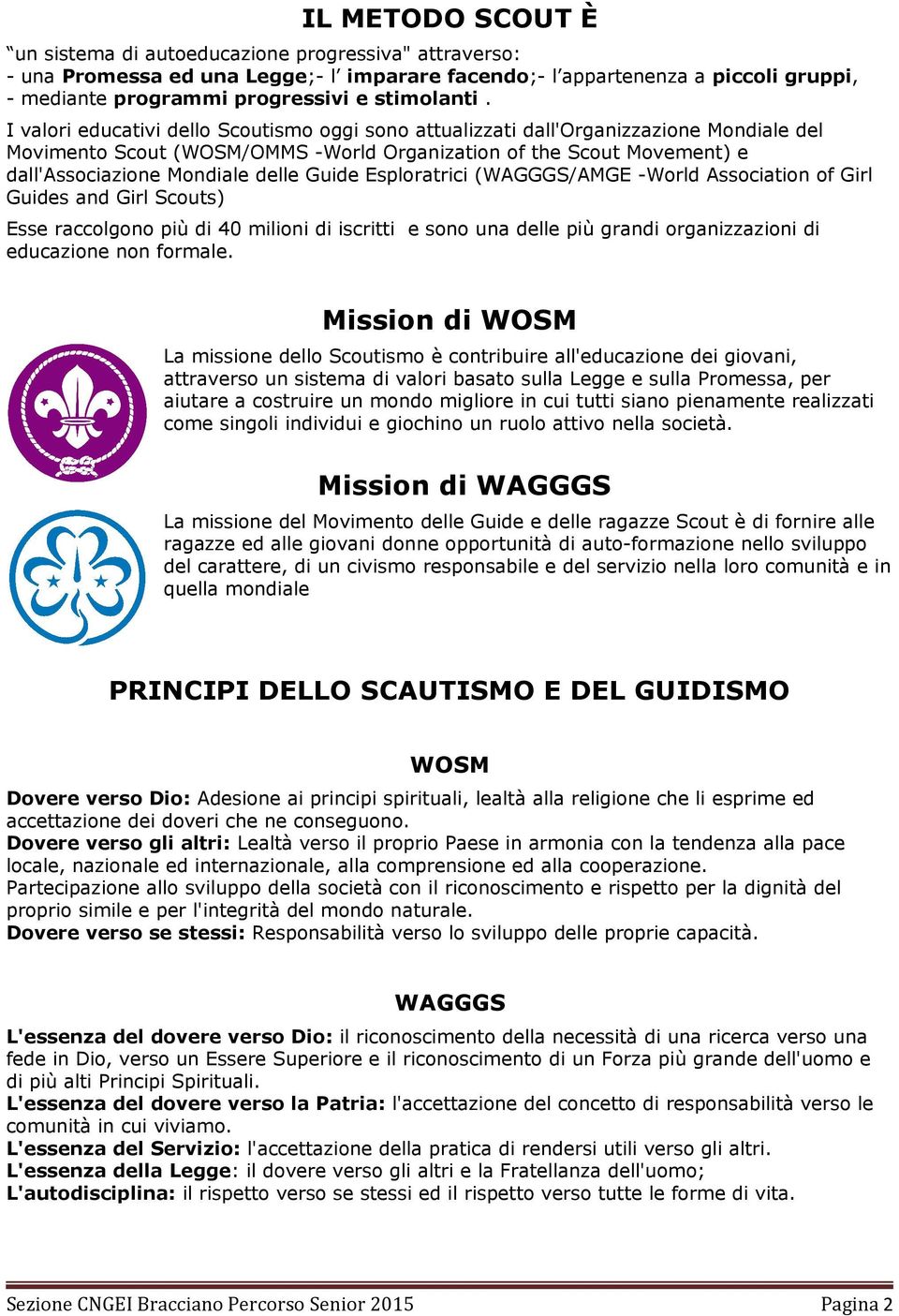 I valori educativi dello Scoutismo oggi sono attualizzati dall'organizzazione Mondiale del Movimento Scout (WOSM/OMMS -World Organization of the Scout Movement) e dall'associazione Mondiale delle