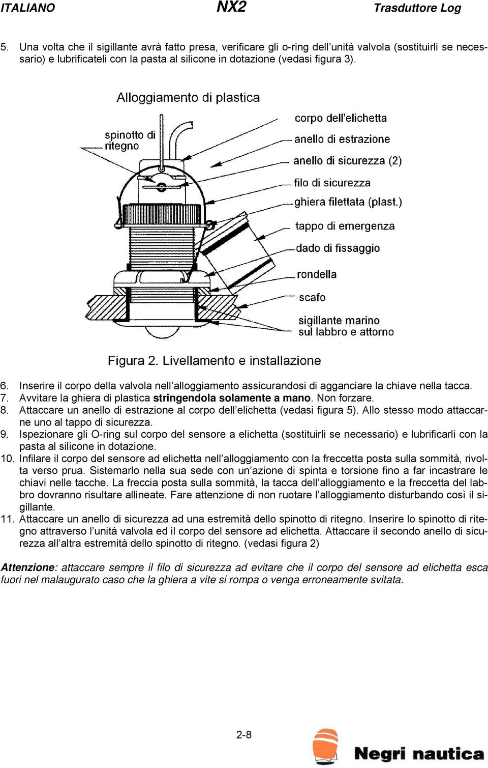 Attaccare un anello di estrazione al corpo dell elichetta (vedasi figura 5). Allo stesso modo attaccarne uno al tappo di sicurezza. 9.