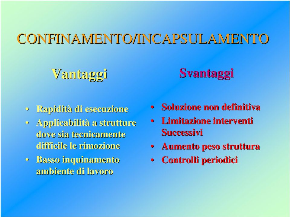 rimozione Basso inquinamento ambiente di lavoro Soluzione non