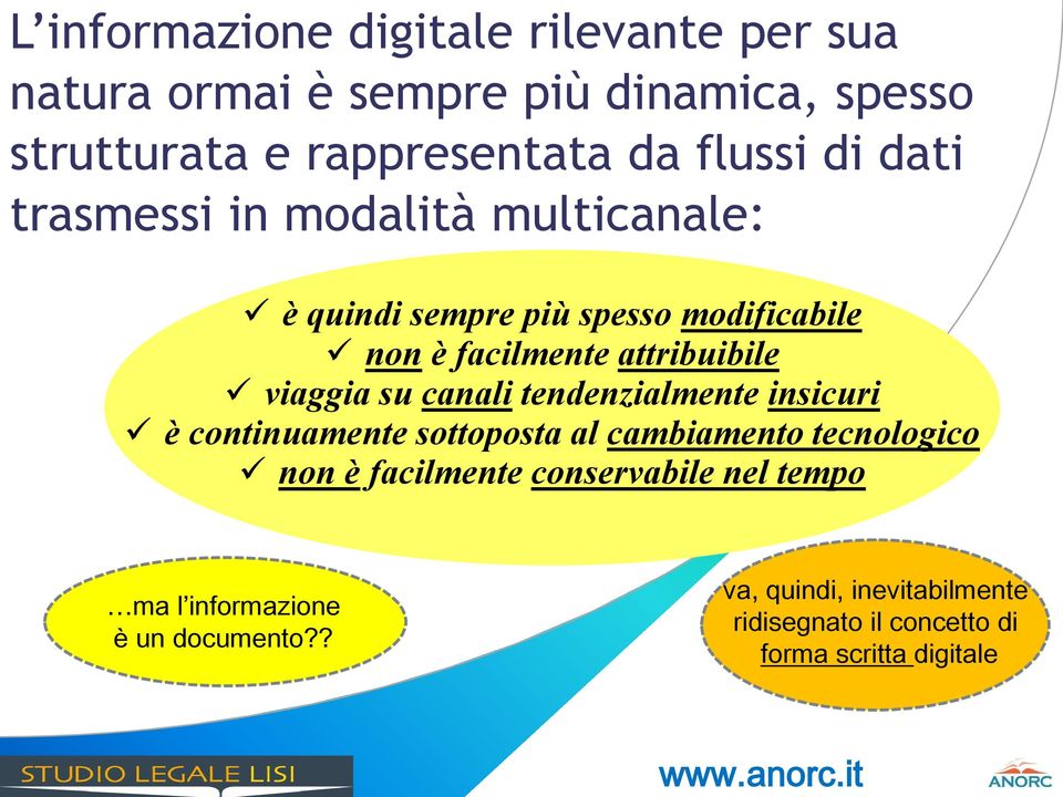 viaggia su canali tendenzialmente insicuri è continuamente sottoposta al cambiamento tecnologico non è facilmente