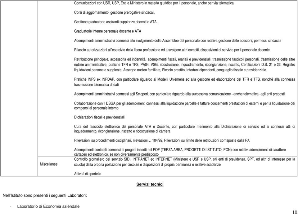 , Graduatorie interne personale docente e ATA Adempimenti amministrativi connessi allo svolgimento delle Assemblee del personale con relativa gestione delle adesioni; permessi sindacali Rilascio