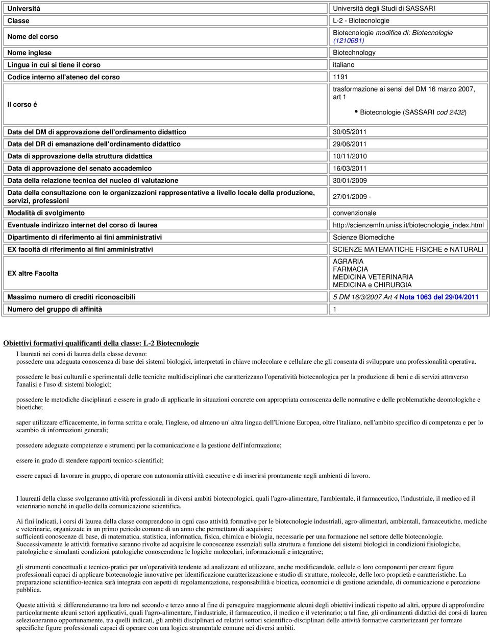 30/05/2011 Data del DR di emanazione dell'ordinamento didattico 29/06/2011 Data di approvazione della struttura didattica 10/11/2010 Data di approvazione del senato accademico 16/03/2011 Data della