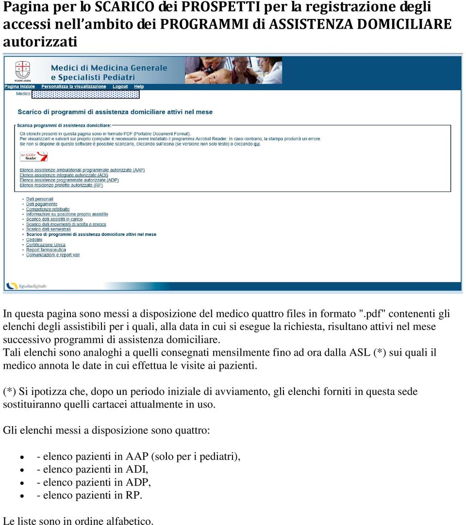 Tali elenchi sono analoghi a quelli consegnati mensilmente fino ad ora dalla ASL (*) sui quali il medico annota le date in cui effettua le visite ai pazienti.