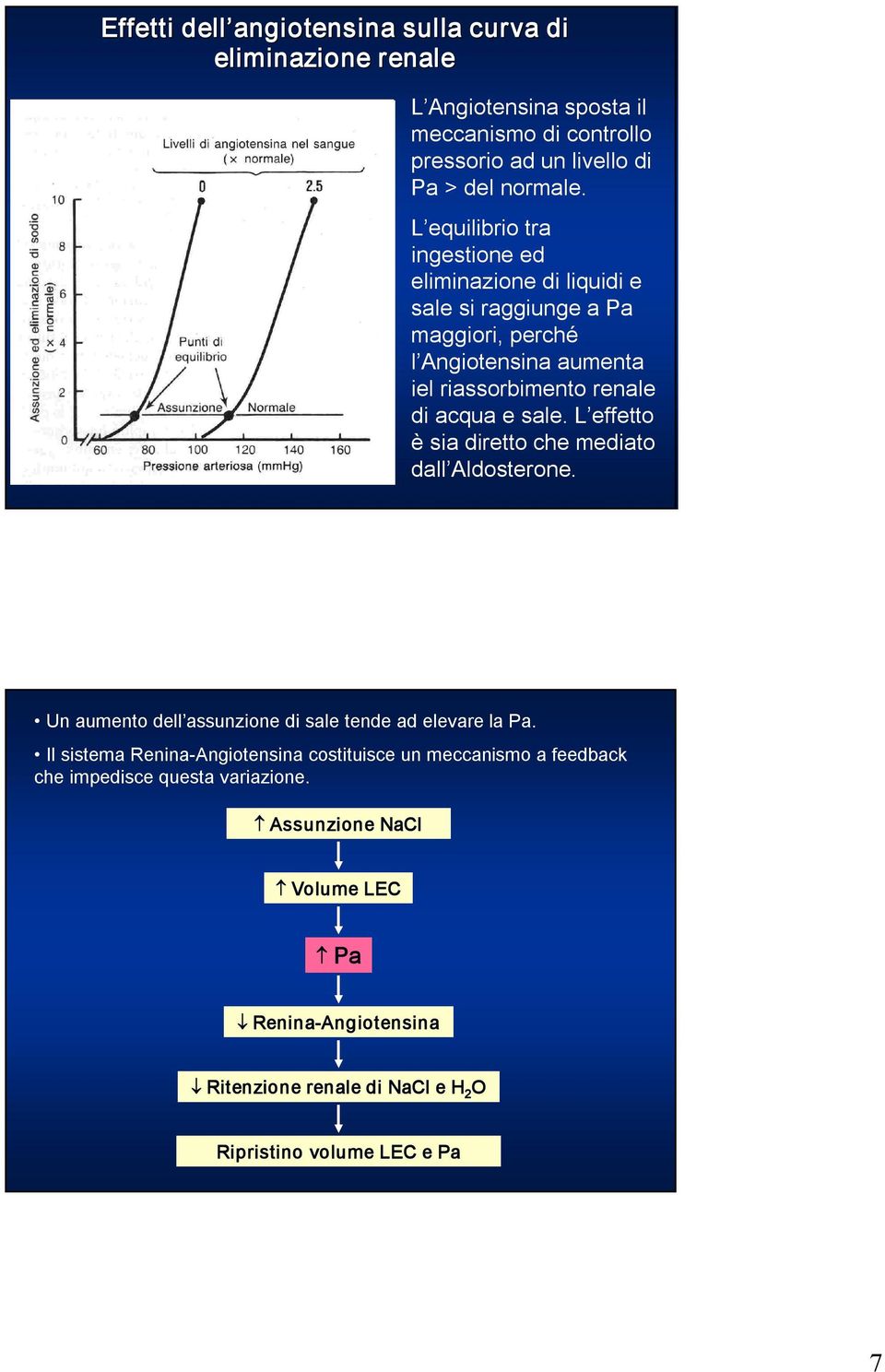 sale. L effetto è sia diretto che mediato dall Aldosterone. Un aumento dell assunzione di sale tende ad elevare la Pa.