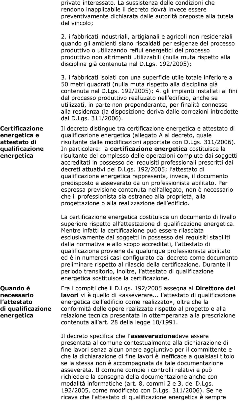 altrimenti utilizzabili (nulla muta rispetto alla disciplina già contenuta nel D.Lgs. 192/2005); Certificazione e attestato di Quando è necessario l attestato di 3.