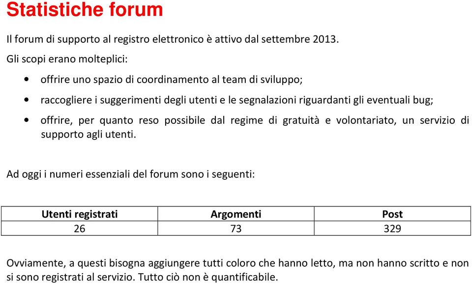 eventuali bug; offrire, per quanto reso possibile dal regime di gratuità e volontariato, un servizio di supporto agli utenti.