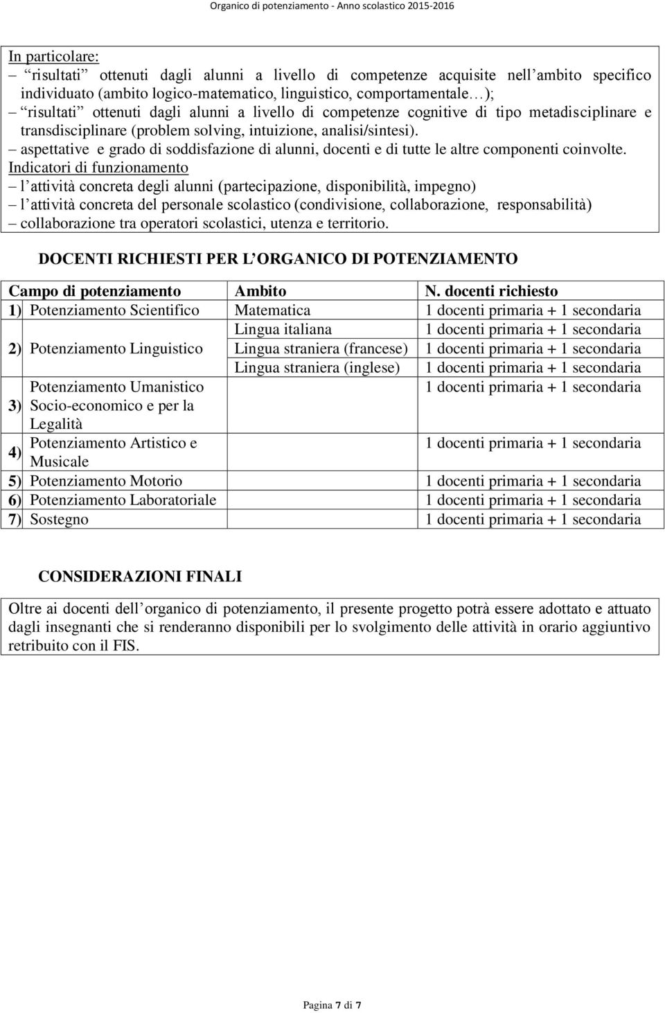 aspettative e grado di soddisfazione di alunni, docenti e di tutte le altre componenti coinvolte.