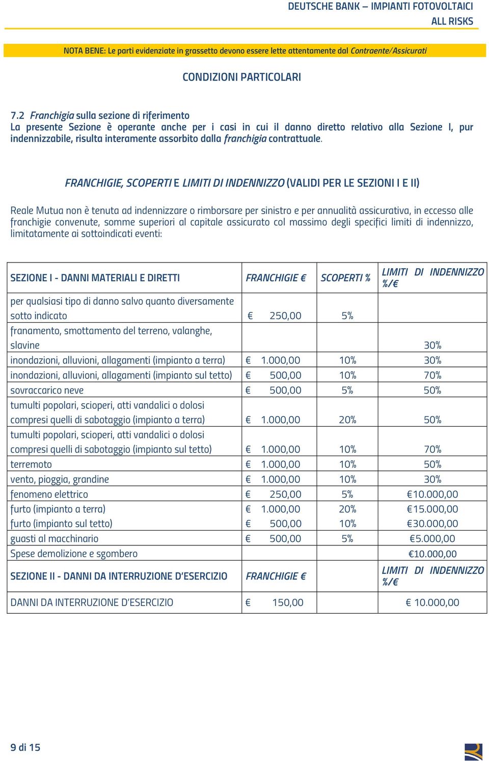 franchigia contrattuale.