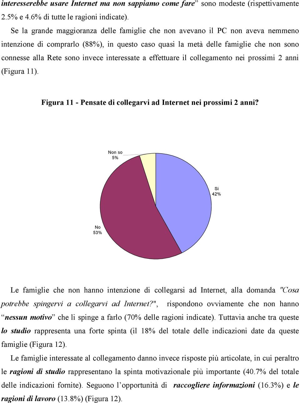 interessate a effettuare il collegamento nei prossimi 2 anni (Figura 11). Figura 11 - Pensate di collegarvi ad Internet nei prossimi 2 anni?