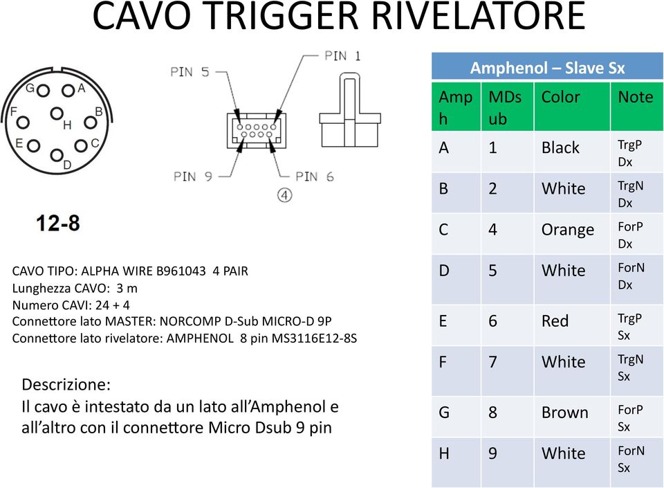 da un lato all Amphenol e all altro con il connelore Micro Dsub 9 pin Amp h Amphenol Slave Sx MDs ub Color Note A 1 Black