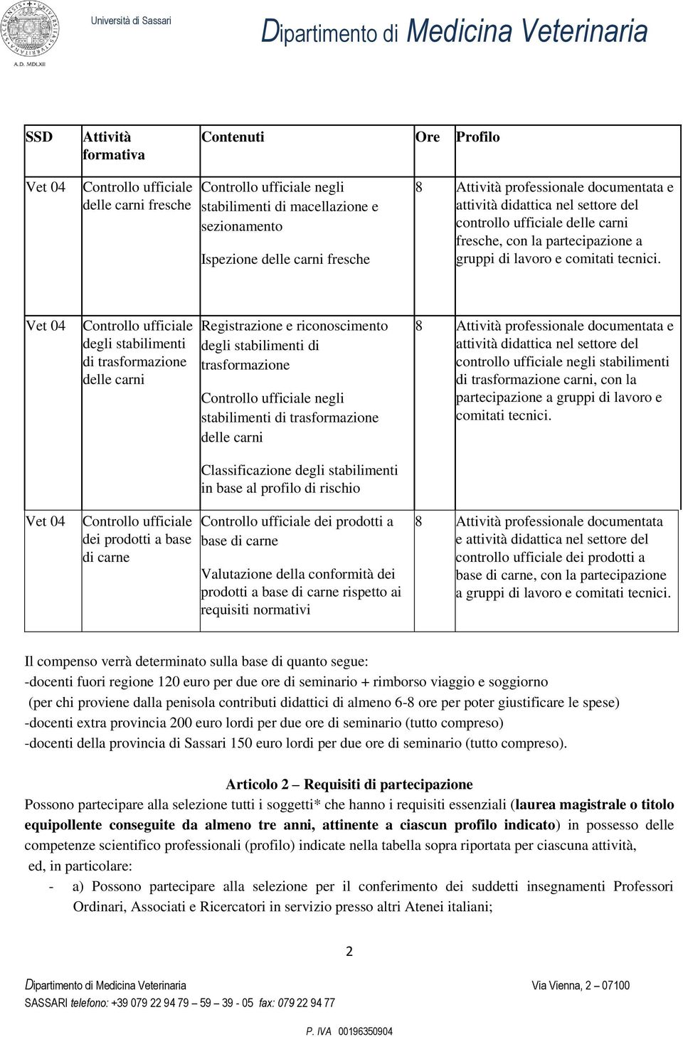 Vet 04 Controllo ufficiale degli stabilimenti di trasformazione delle carni Registrazione e riconoscimento degli stabilimenti di trasformazione Controllo ufficiale negli stabilimenti di