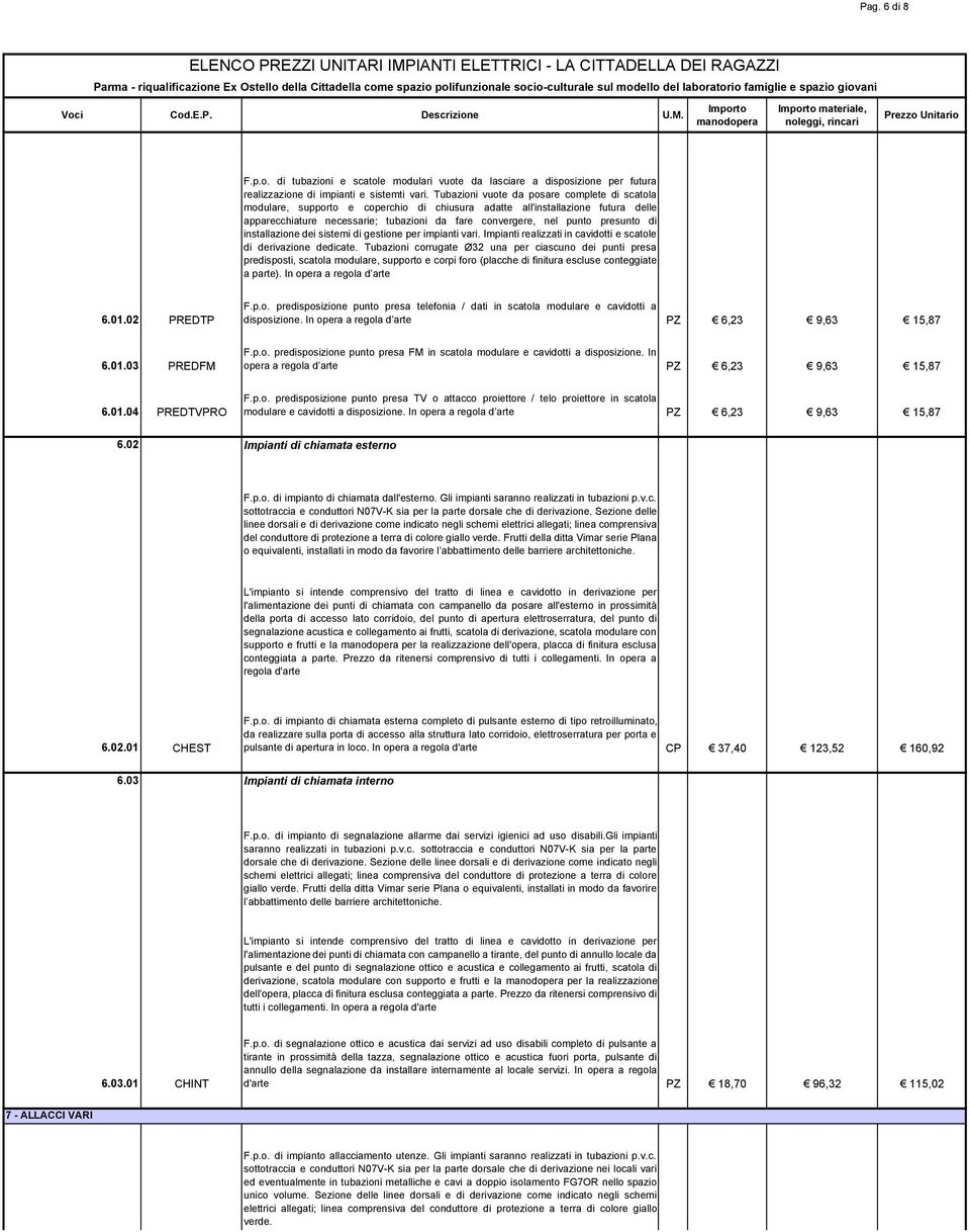 presunto di installazione dei sistemi di gestione per impianti vari. Impianti realizzati in cavidotti e scatole di derivazione dedicate.