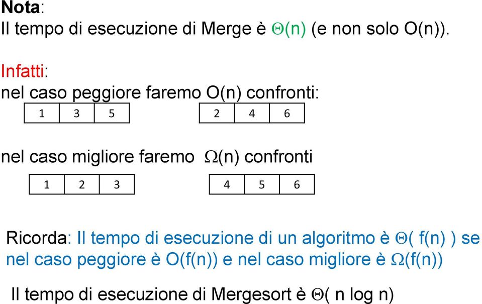 (n) confronti 3 4 5 6 Ricorda: Il tempo di esecuzione di un algoritmo è ( f(n) ) se