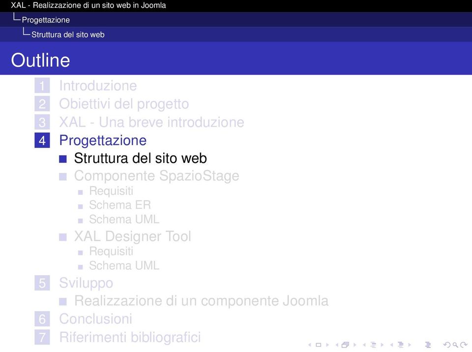 sito web Componente SpazioStage Requisiti Schema ER Schema UML XAL