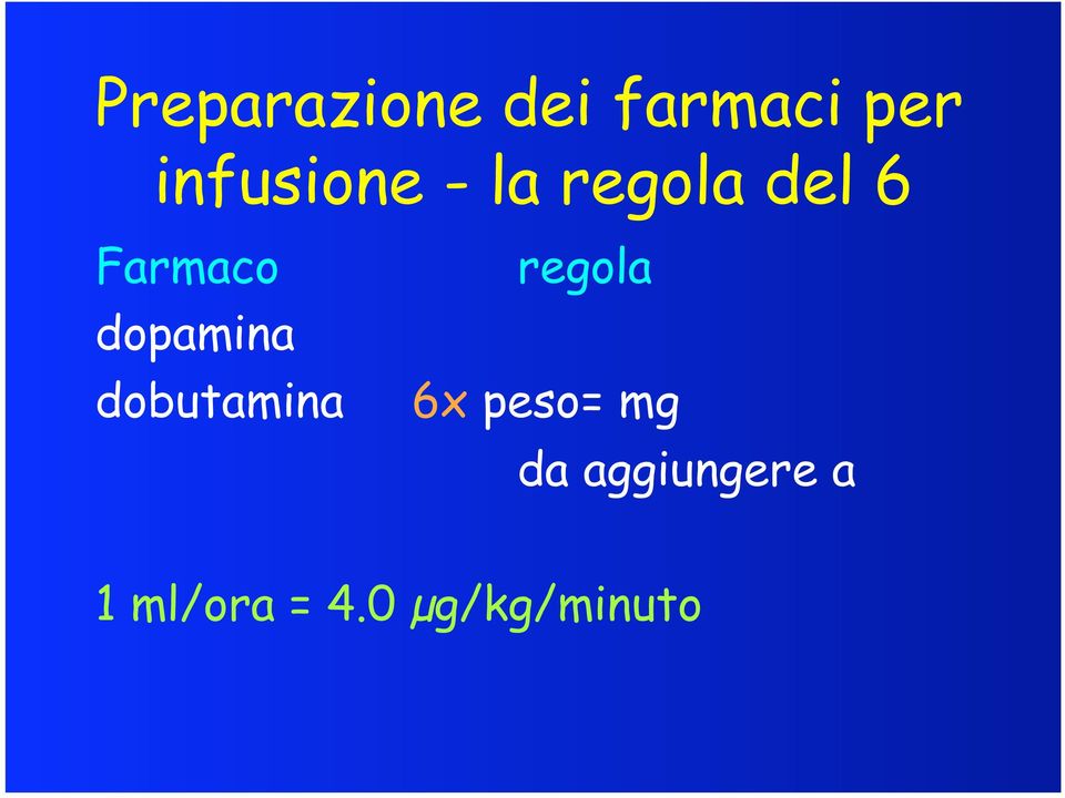 regola dopamina dobutamina 6x peso=