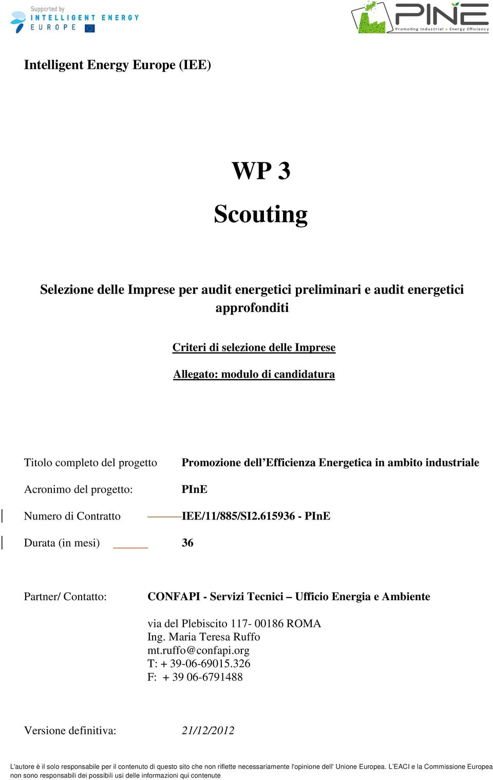 Efficienza Energetica in ambito industriale PInE IEE/11/885/SI2.