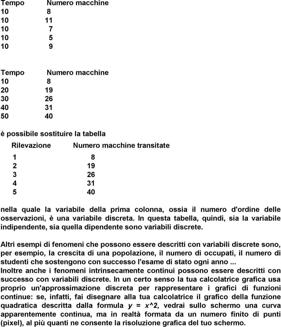 In questa tabella, quindi, sia la variabile indipendente, sia quella dipendente sono variabili discrete.