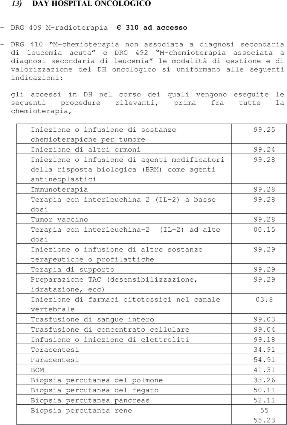 procedure rilevanti, prima fra tutte la chemioterapia, Iniezione o infusione di sostanze 99.25 chemioterapiche per tumore Iniezione di altri ormoni 99.