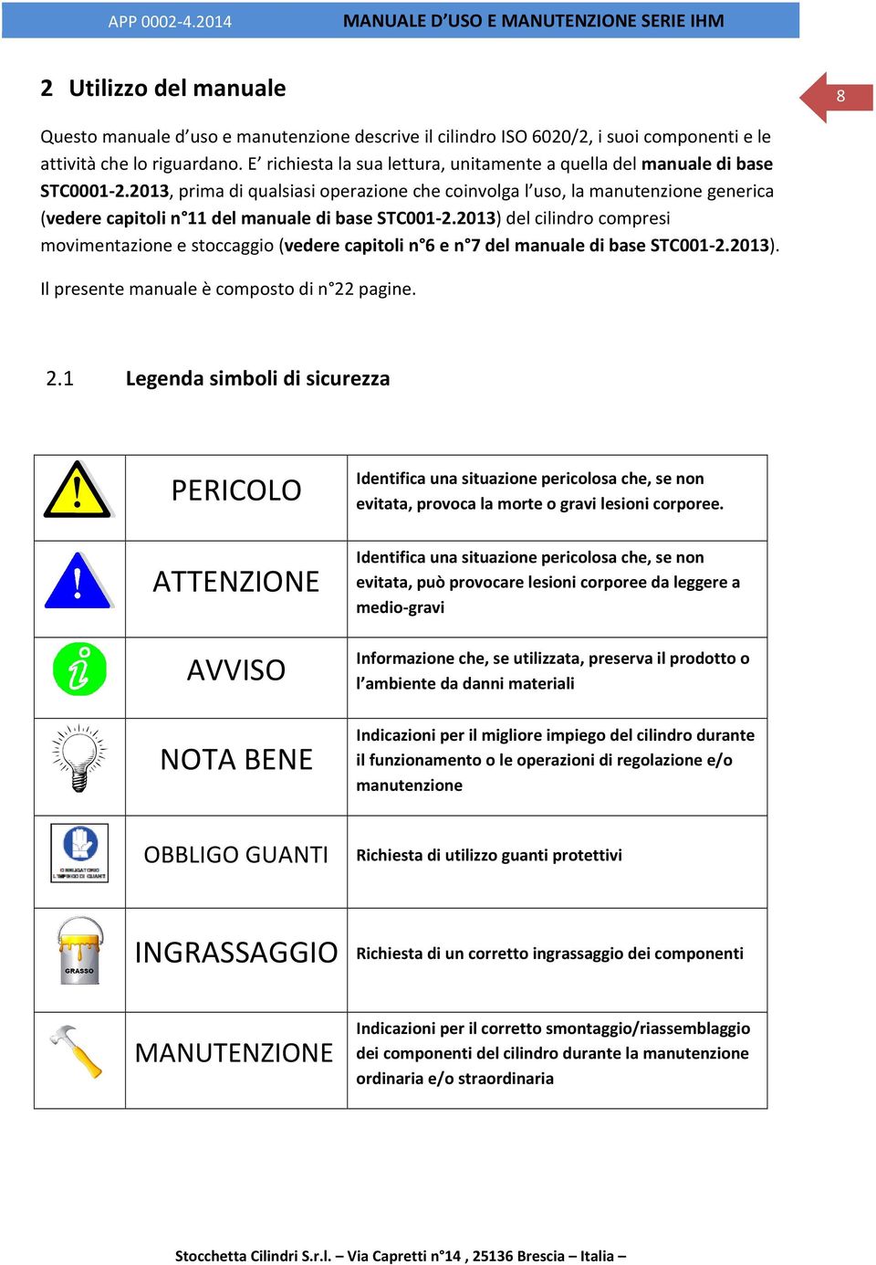 2013, prima di qualsiasi operazione che coinvolga l uso, la manutenzione generica (vedere capitoli n 11 del manuale di base STC001-2.