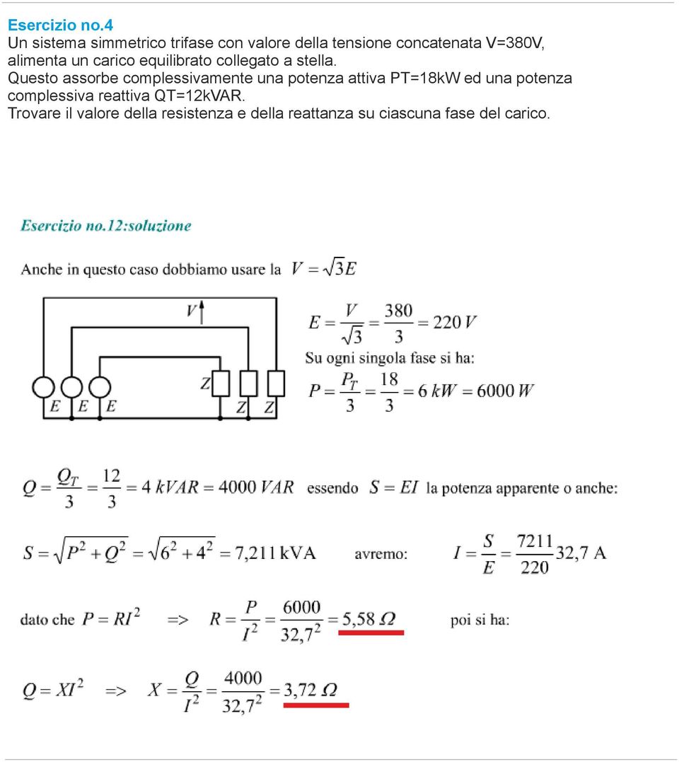 alimenta un carico equilibrato collegato a stella.