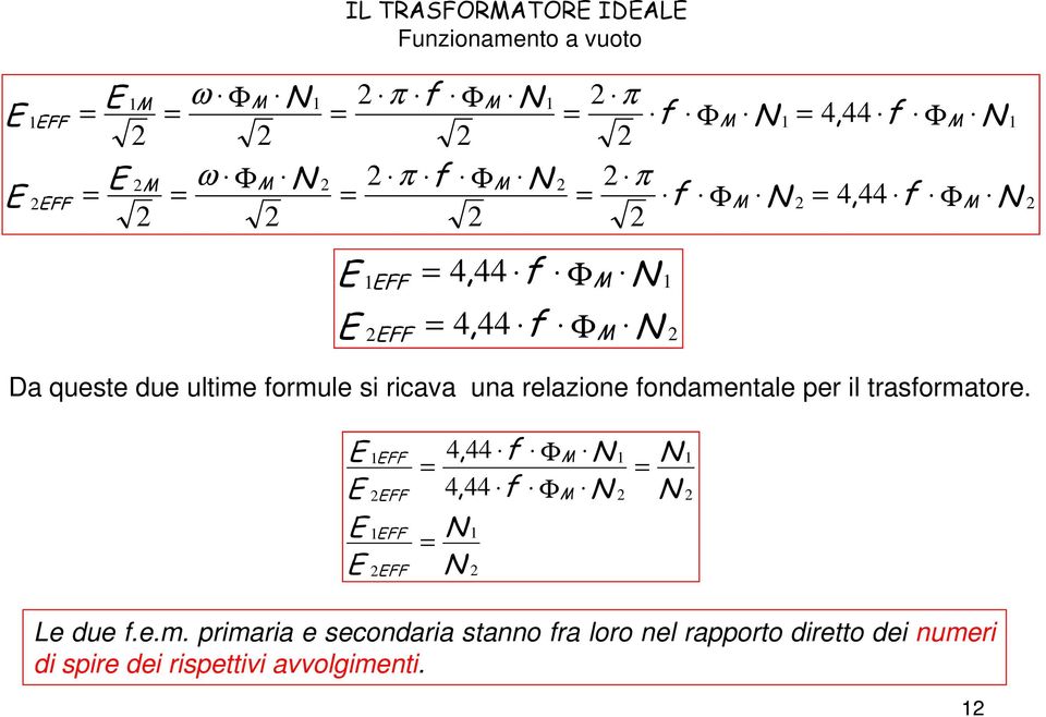 una relazione fondamentale per il trasformatore.