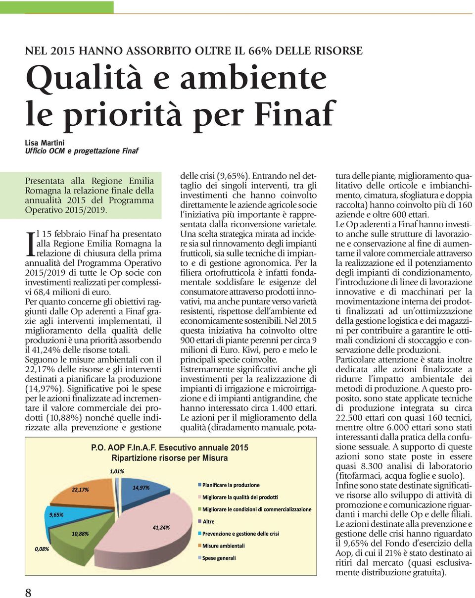 I l 15 febbraio Finaf ha presentato alla Regione Emilia Romagna la relazione di chiusura della prima annualità del Programma Operativo 2015/2019 di tutte le Op socie con investimenti realizzati per