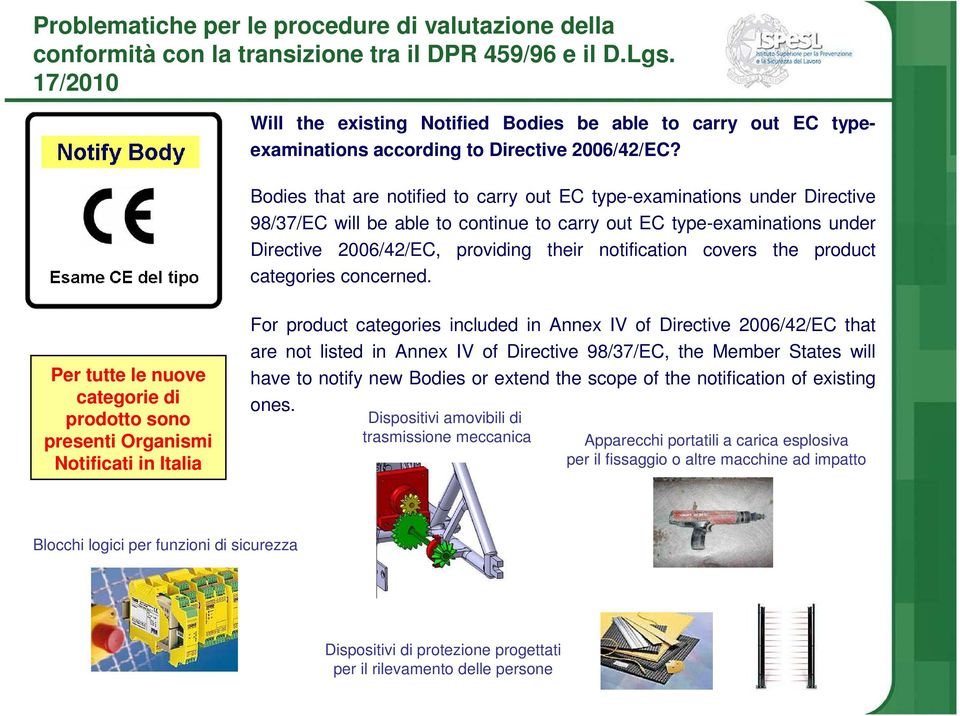 Bodies that are notified to carry out EC type-examinations under Directive 98/37/EC will be able to continue to carry out EC type-examinations under Directive 2006/42/EC, providing their notification