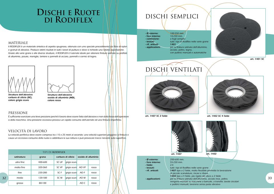 Grazie alle varie grane e alle diverse strutture, il RODIFLEX è l utensile ideale per ottenere finiture satinate su profilati di alluminio, posate, maniglie, lamiere e pannelli di acciaio, pannelli e
