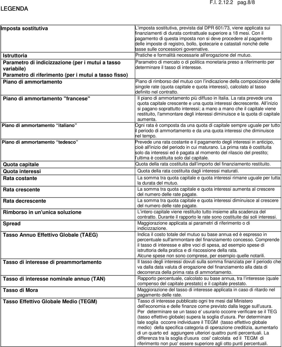 "francese" Piano di ammortamento italiano Piano di ammortamento tedesco Quota capitale Quota interessi Rata costante Rata crescente Rata decrescente Rimborso in un'unica soluzione Spread Tasso Annuo