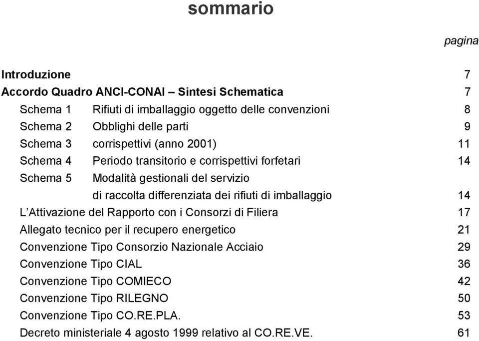 rifiuti di imballaggio 14 L Attivazione del Rapporto con i Consorzi di Filiera 17 Allegato tecnico per il recupero energetico 21 Convenzione Tipo Consorzio Nazionale