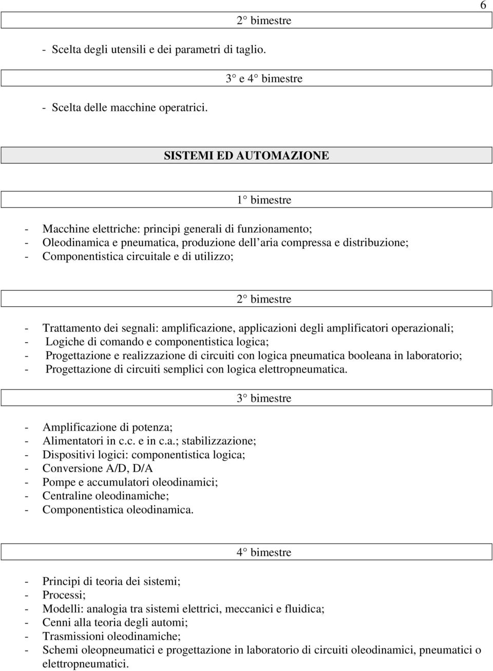 Componentistica circuitale e di utilizzo; 2 bimestre - Trattamento dei segnali: amplificazione, applicazioni degli amplificatori operazionali; - Logiche di comando e componentistica logica; -