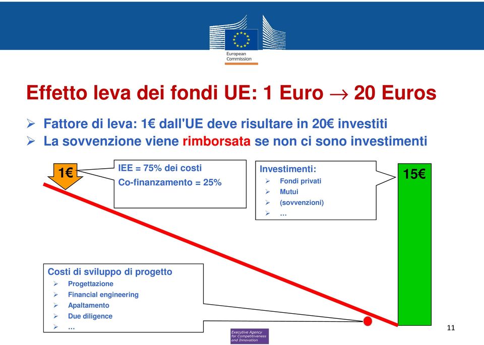 dei costi Co-finanzamento = 25% Investimenti: Fondi privati Mutui (sovvenzioni) 15