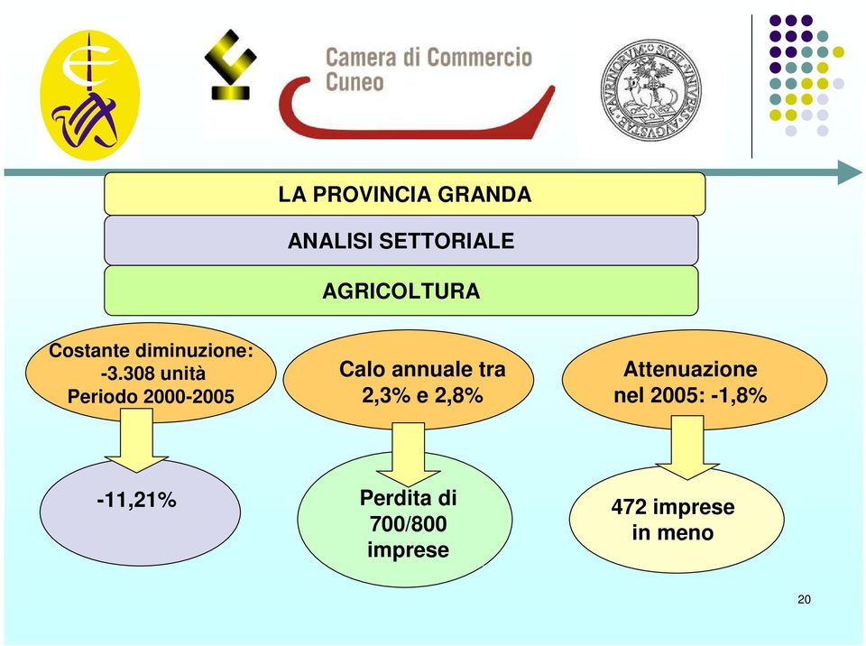 308 unità Periodo 2000-2005 Calo annuale tra 2,3%